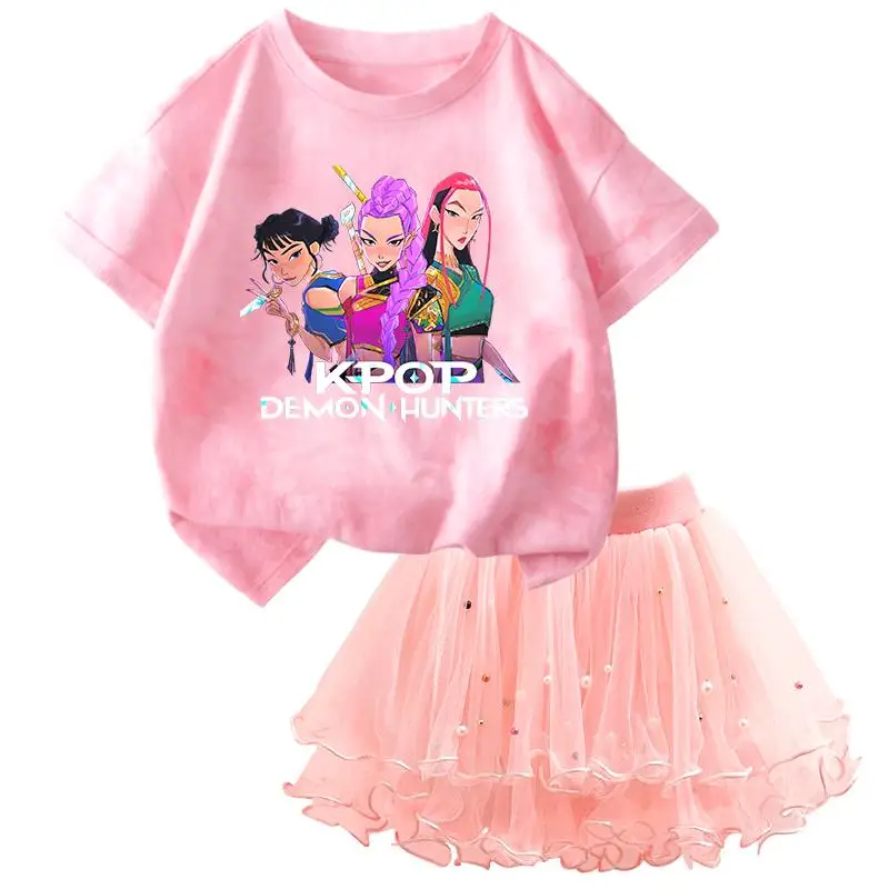 K-Pop Hunters Zoey Mira Rumi Kinder T-Shirt Sommer Mädchen Outfit T-Shirt + Tutu-Rock Prinzessinnen-Kleidung Set Party-Bekleidungsset