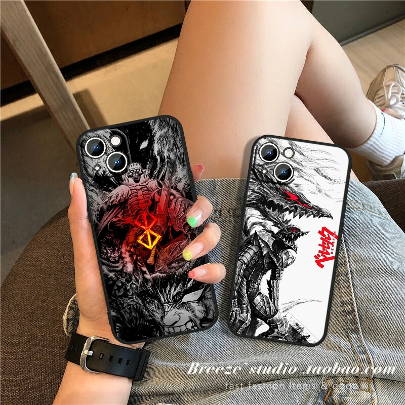 Berserk Anime per Apple iPhone 15 14 13 12 11 XS XR X 8 7 6 6S Pro Max Plus Mini Cover morbida nera per telefono