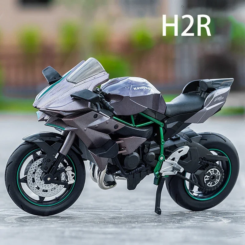 1:10 BMW S1000RR Kawasaki H2R V4S Alloy Die Cast Motorcycle Model Vehicle Collection Sound and Light Off Road Autocycle Toys Car