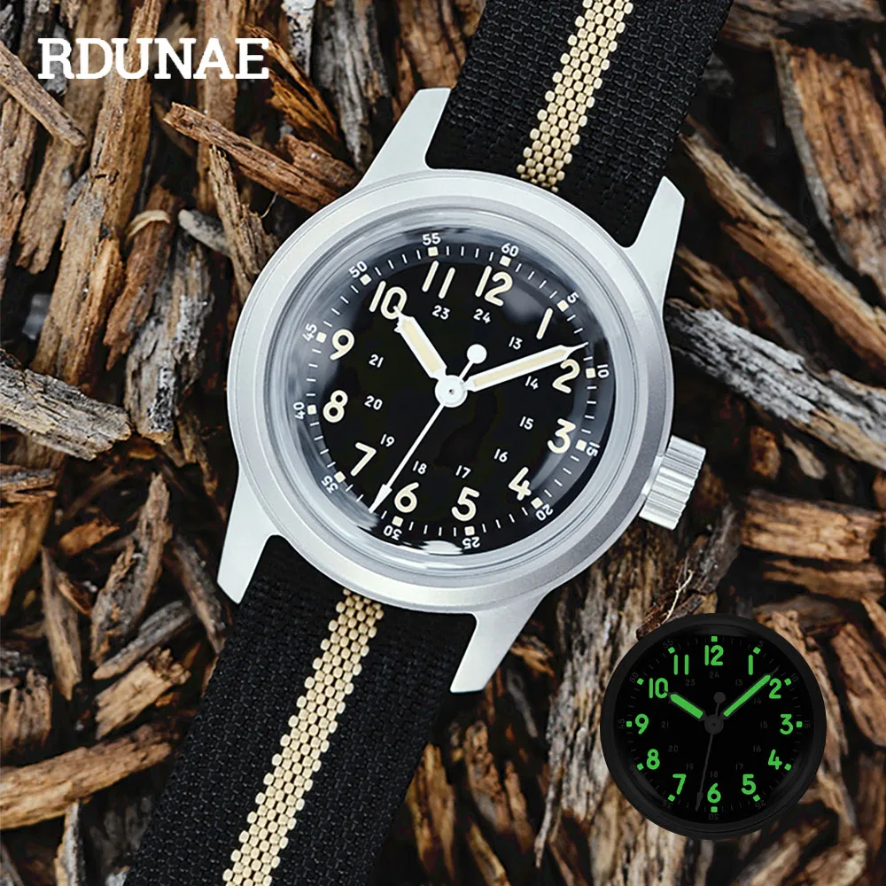 RDUNAE RA06 2025 New Retro Military Men's Quartz Watch 2035 Movement K1 Mineral Glass Stainless Steel Waterproof 5Bar Luminous