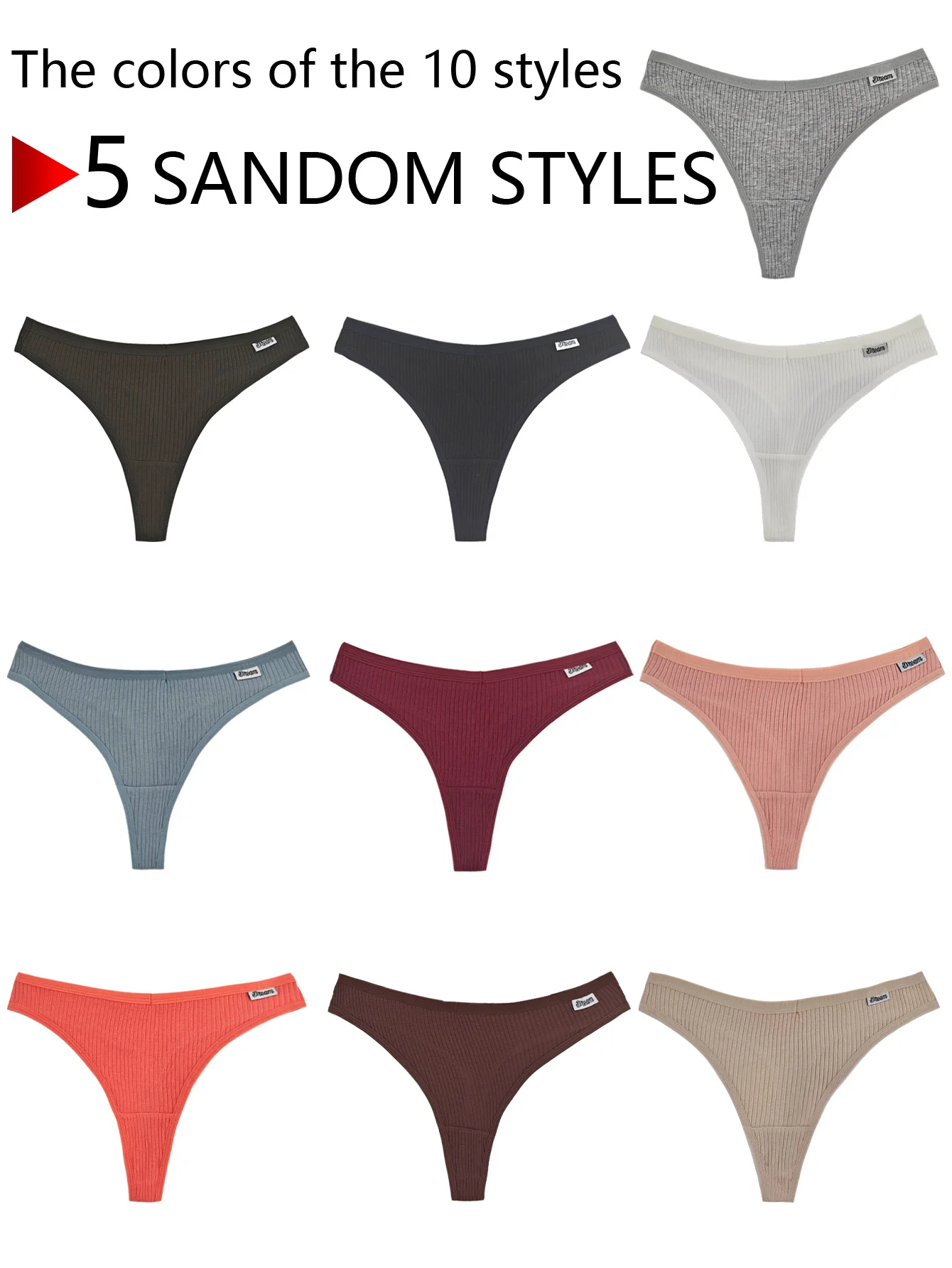 5-Piece Set of Random Solid Color Women's Thong Underwear, Skin Friendly and Elastic, Versatile for Daily Use