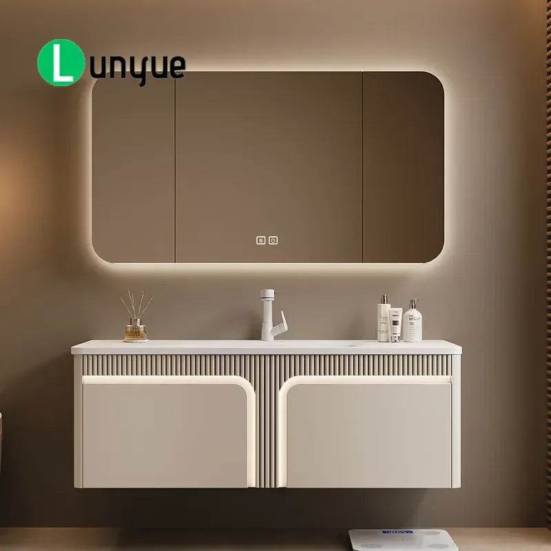Designer Rock Slab Hot Bending Integrated Smart Bathroom Cabinet Luxury Washbasin Toilet Combo Modern Vanity for Home Hotel