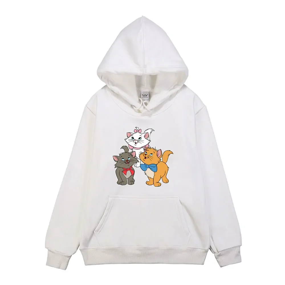 Kawaii Marie Men Hoodies Disney The Aristocats Graphic Printed Clothes Trendy Pocket Male Sweatshirts Versatile Autumn Winter