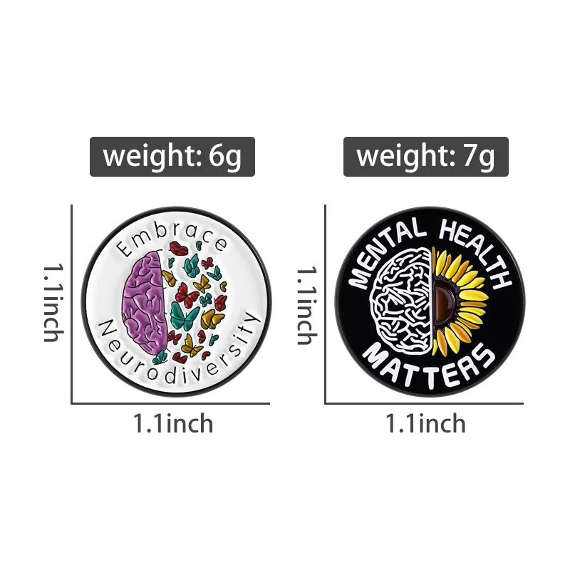 Cartoon Brain And Butterfly Sunflower Embrace Neurodiversity Enamel Pins Mental Health Matters Brooches Lapel Badge Jewelry Gift