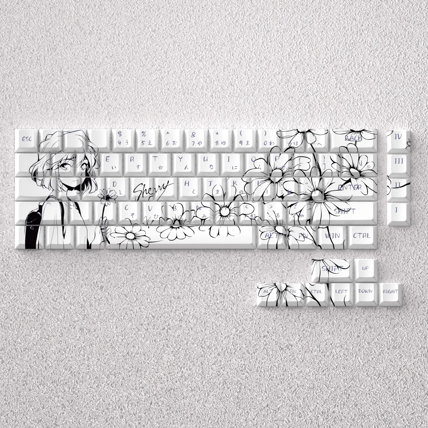 73 Keys Keycaps Ai Haibara Shiho Miyano Sherry Anime PBT Dye Sub Cherry Height for Mechanical Keyboard Game PC Ajazz