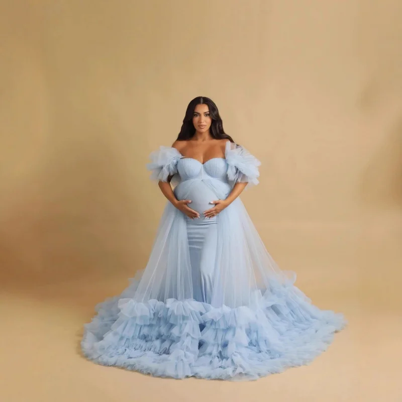 Neuankömmling Damen Umstandskleid aus Netzstoff, Fotoshooting-Kleid, herzförmig, durchsichtig, mehrfarbig, geeignet für Partykleidung