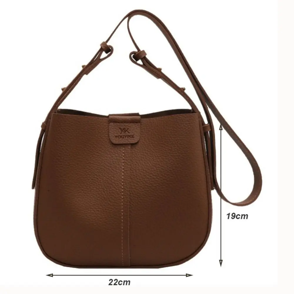 Fashion PU Leather Bucket Bag Large Capacity with Adjustable Strap Women Shoulder Purses Solid Color Handbag Crossbody Bag