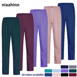 Pharmacist Scrubs Pant Medical Workwear Nursing Men Women's Bottoms Workwear Elastic Waist Pants Solid Color Straight Leg Pants