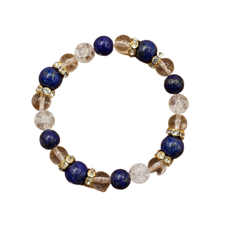 Large Bead Lapis Lazuli Clear Quartz Bracelet Natural Crack Crystal Mixed Stone Stretch Bracelet Unisex Jewelry