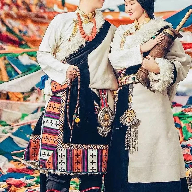 Trajes tibetanos para homens e mulheres, saia longa, estilo étnico, roupas de viagem, roupas