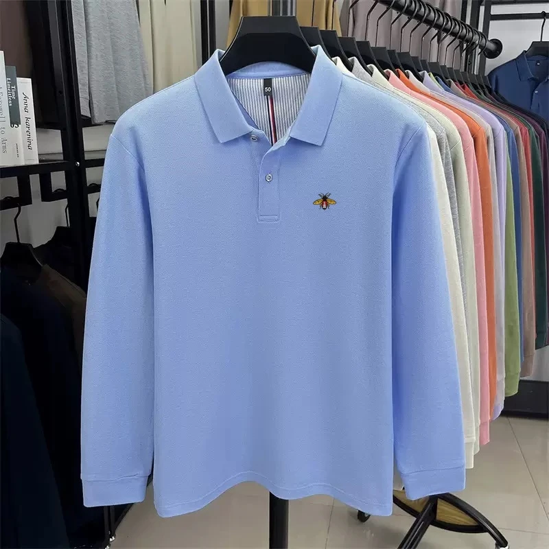

New men's high-quality embroidered logo long sleeved polo shirt, summer fashion casual business T-shirt top