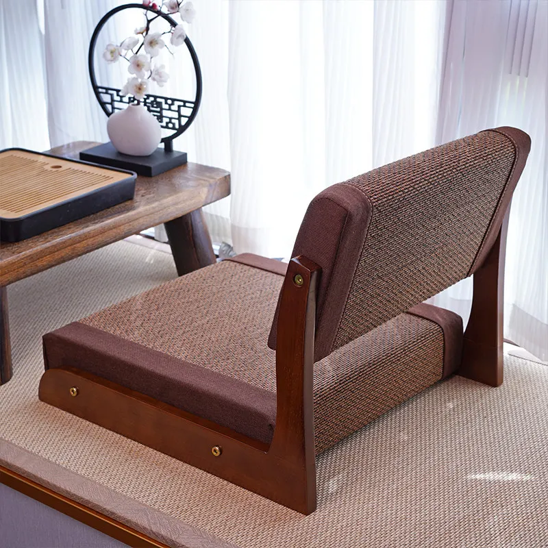 Natural Handwoven Bamboo Floor Chairs Japanese Style Tatami Seat with Backrest Legless Stool for Bay Window Meditation Chair