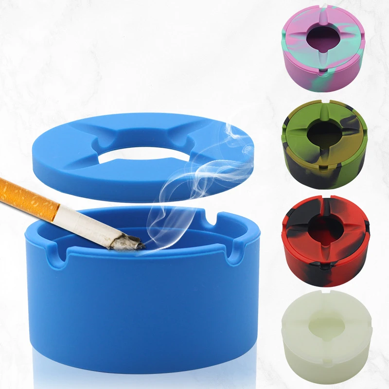 circle silicone Ashtray with cap plastic Multifunctional portable durable fashionable office home meeting room Cigarette Smoke