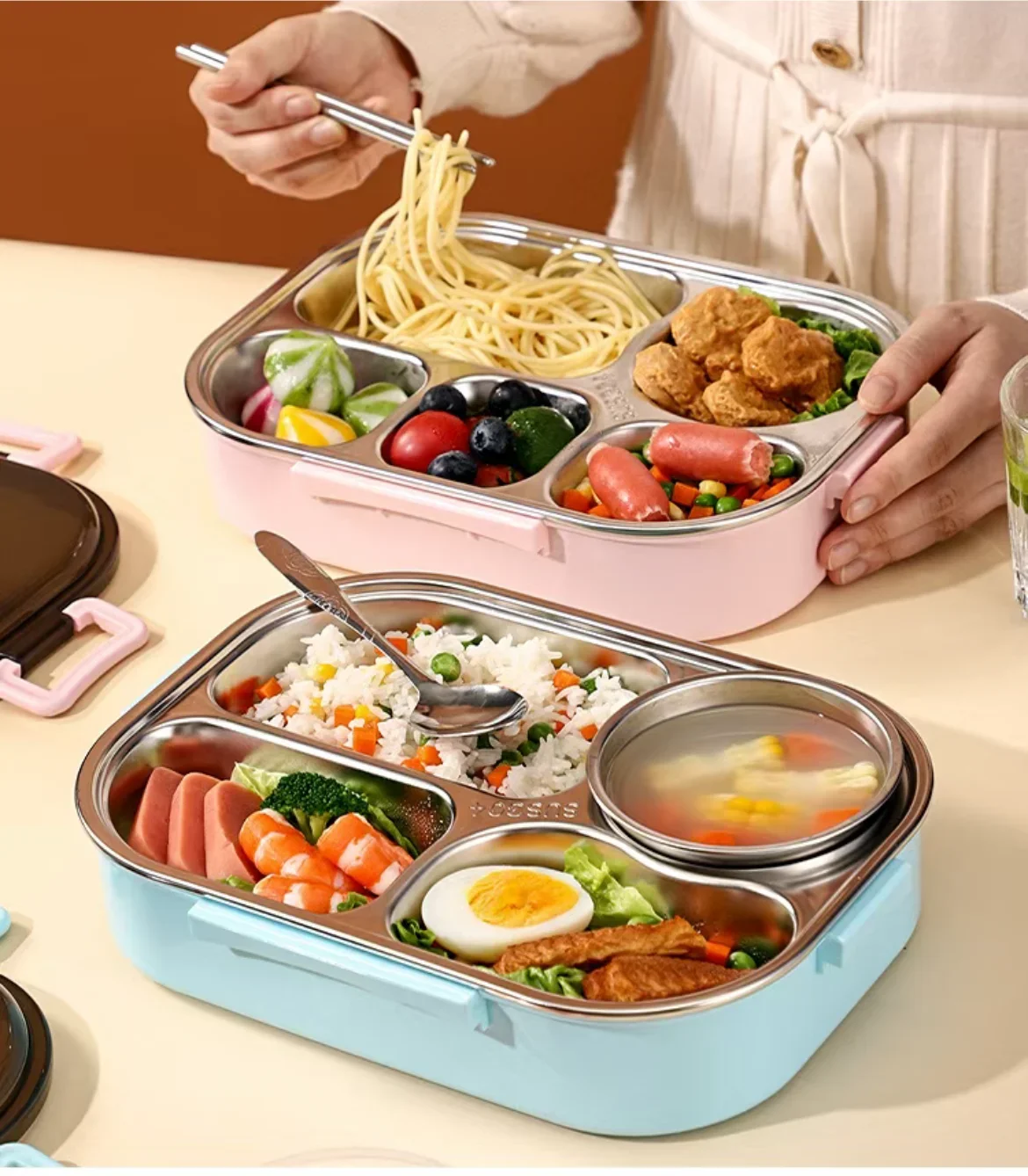 

304 stainless steel lunch box with 4 compartments and insulation bag, microwave lunch box, sealed and fresh, can be insulated