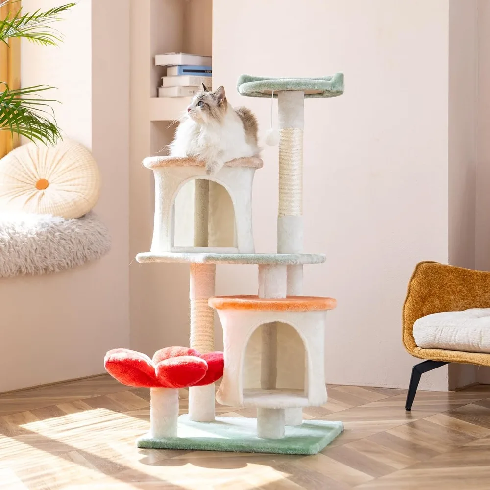 

42.7 inch Flower Cat Tree Tower Condo Furniture Apartment Plush Habitat Kitten Amusement Platform Multi-Level