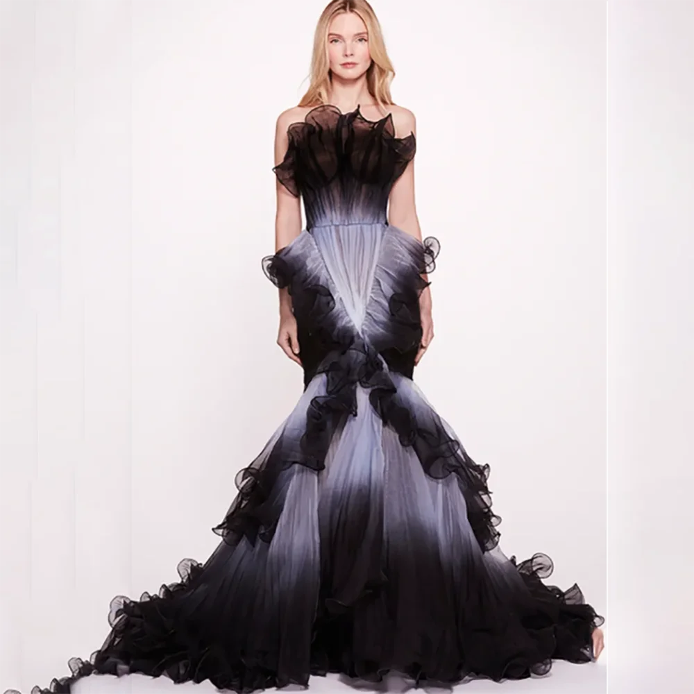 Elegance Customize Evening Dress Contrast Color Ruffles Flods Backless Celebrity Dresses Zipper Up Party Fromal Gown