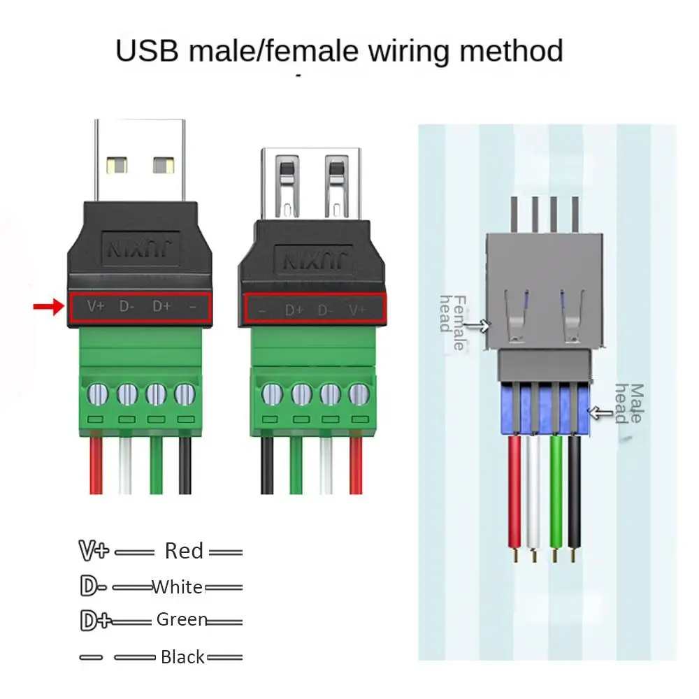 Avoid Welding Plugs USB 2.0 USB Connector Type A 4 pin USB Turn Terminal Adapter Connector Jack Type-A 4-pin Male/Female Plug