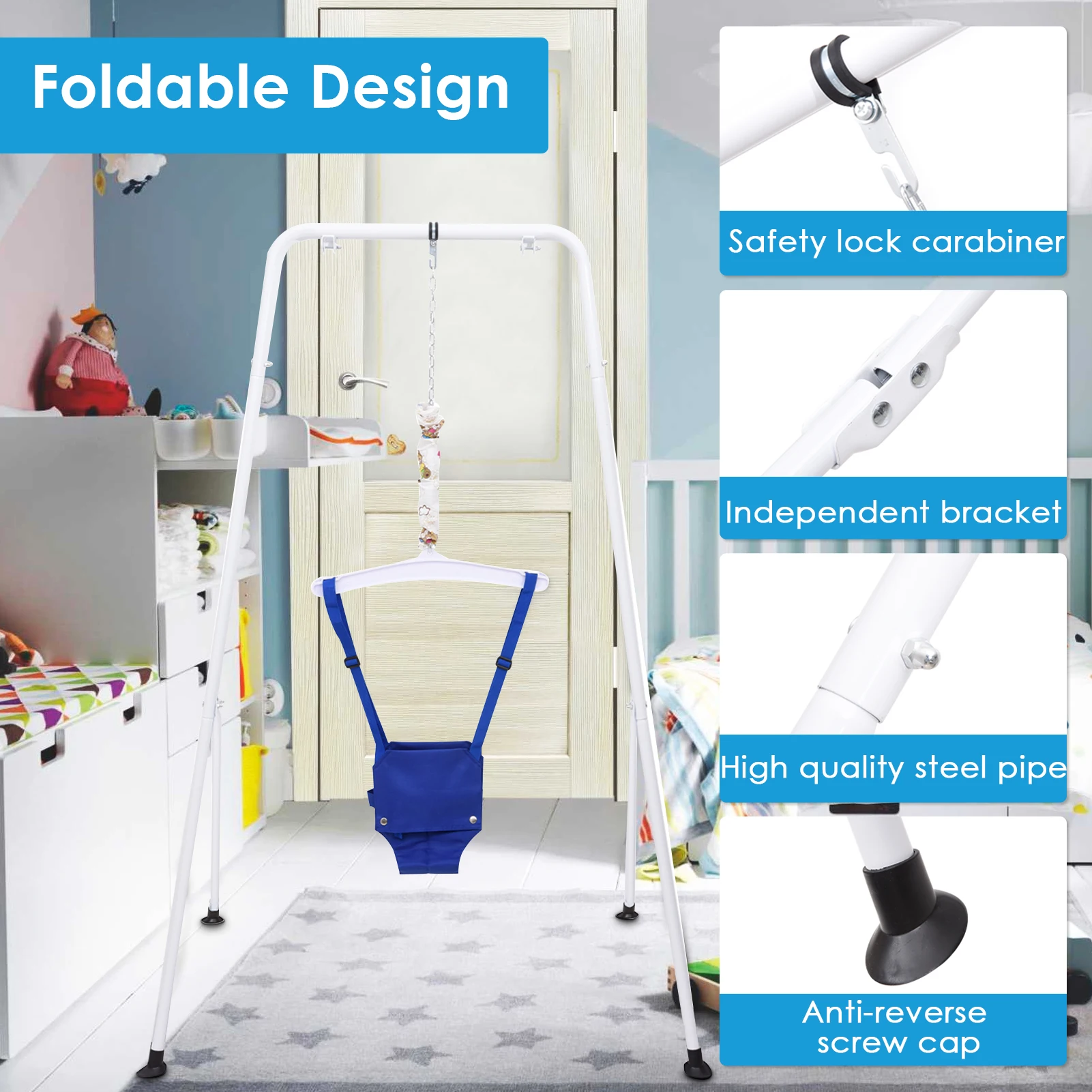Balançoire de pull pour bébé, ensemble de balançoire pliable d'extérieur avec support, ensemble de jeu polyvalent, videurs d'extérieur pour enfants de 6 mois à 1.5 ans