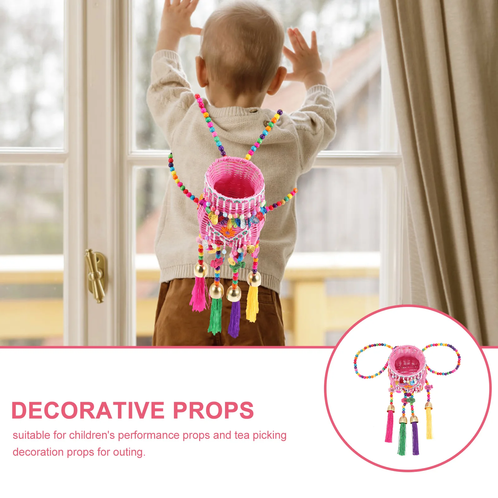 

Children Back Weaving Tassel Backpack Ethnic Style Pack Basket Plastic Storage Basket For Fruits Accessories Home