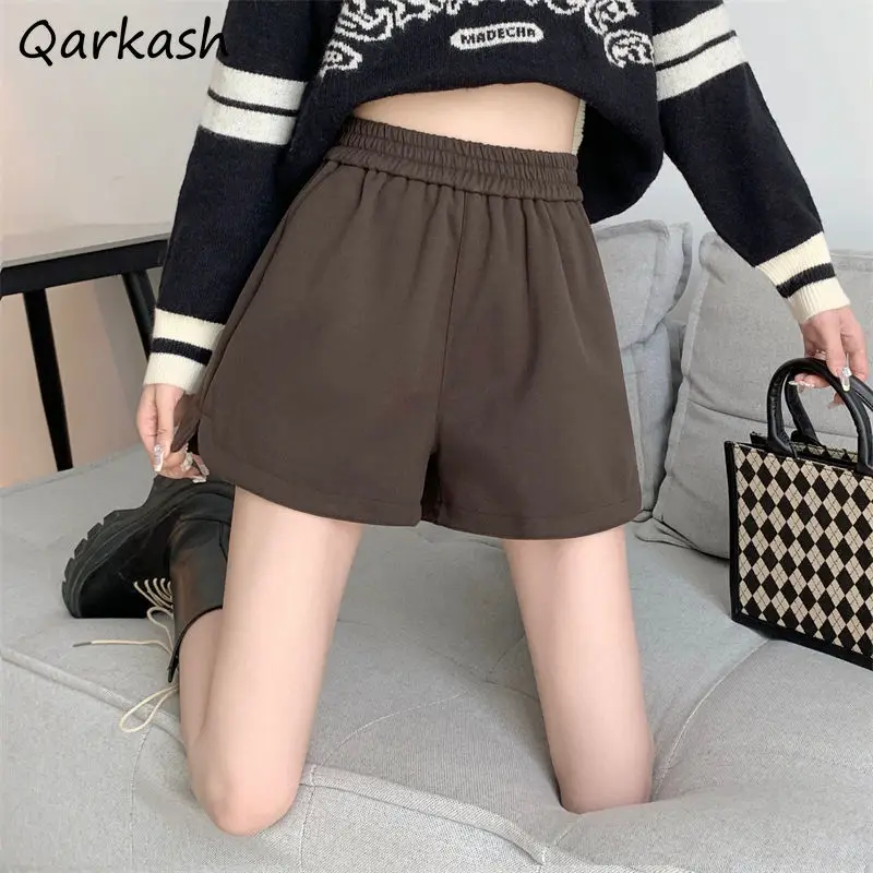 Shorts Women Wide Leg Vintage Pure Gentle High Waist Harajuku Pockets Designed Winter Classic Fashion Bottoms 2023 New Arrival