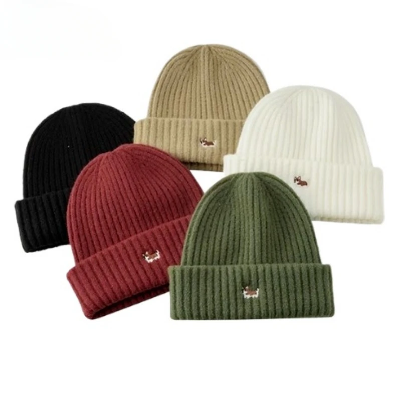 للجنسين الكرتون فصيل كورجي التطريز محبوك قبعة يشعر الدفء تنوعا الكورية نمط سدادات حماية الأذن قبعة باردة دراجة نارية قناع الوجه القبعات