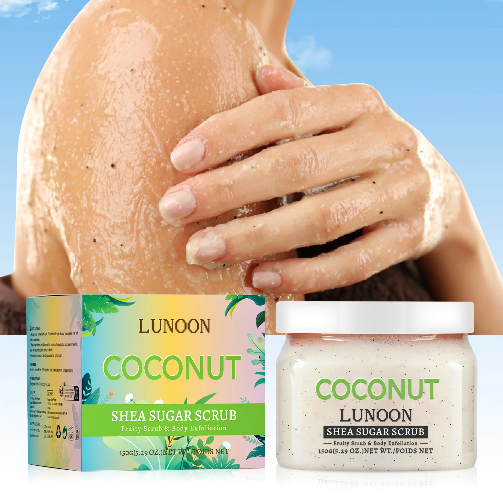 

Coconut Shea Sugar Scrub 150g – LUNOON Exfoliating Body Scrub for Smooth Skin, Natural Moisturizing with Coconut & Shea Butter