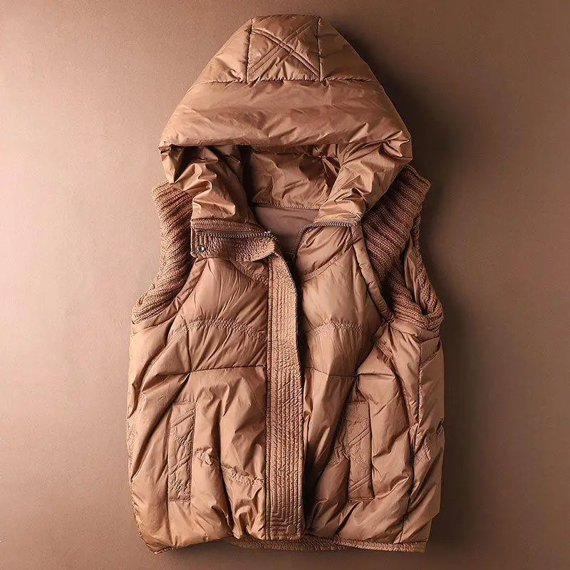 

Модный белый вязаный лоскутный жилет большого размера для женщин со шляпой, осенний новый европейский и корейский сле