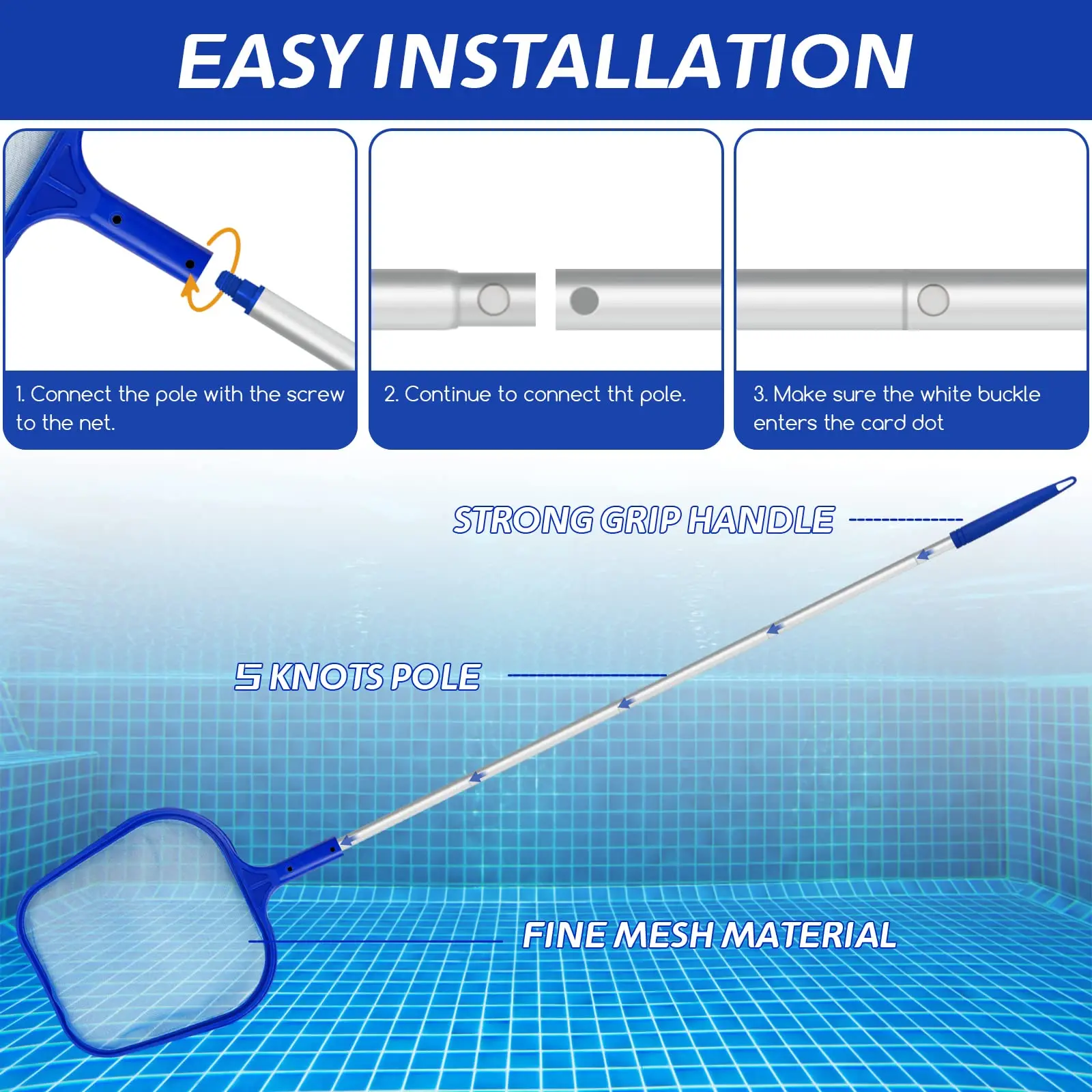 Swimming Pool Leaf Skimmer Net, Fine Mesh Heavy-Duty Cleaning Net for Pool, Pond, Hot Tub and Garden