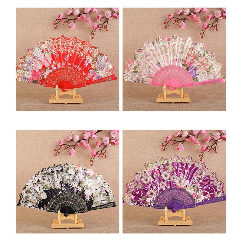 [E] Chinese Style Silk Fan Folding Fan Wedding Fan Art Gifts Dance Hand Fan Vintage Folding Hand Held Flower Fan