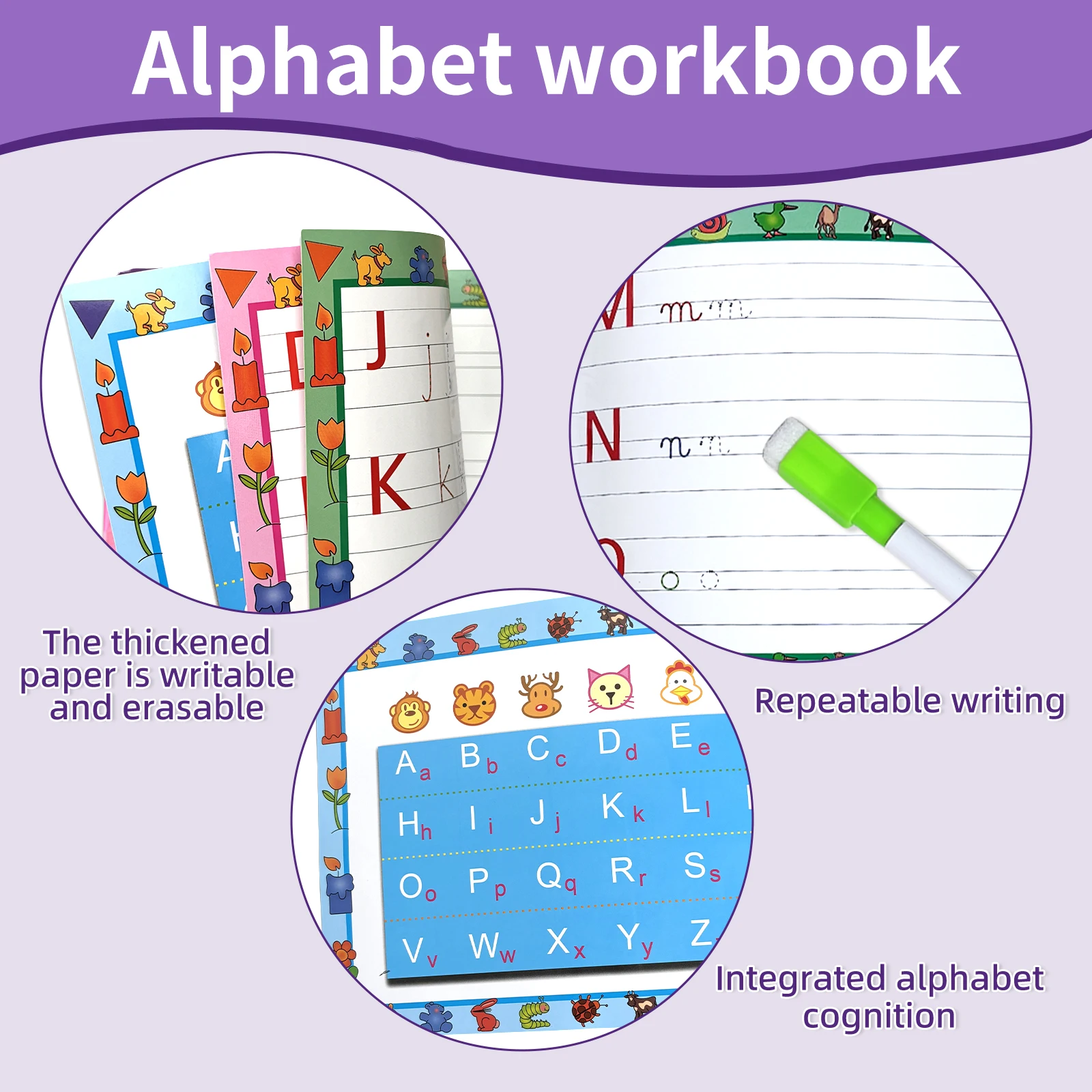 English Alphabet Practice Book for Kids, Ages 3-7, 26 Letters, Copy & Learn, Enlightenment, Reusable Erasable Pen, Gift