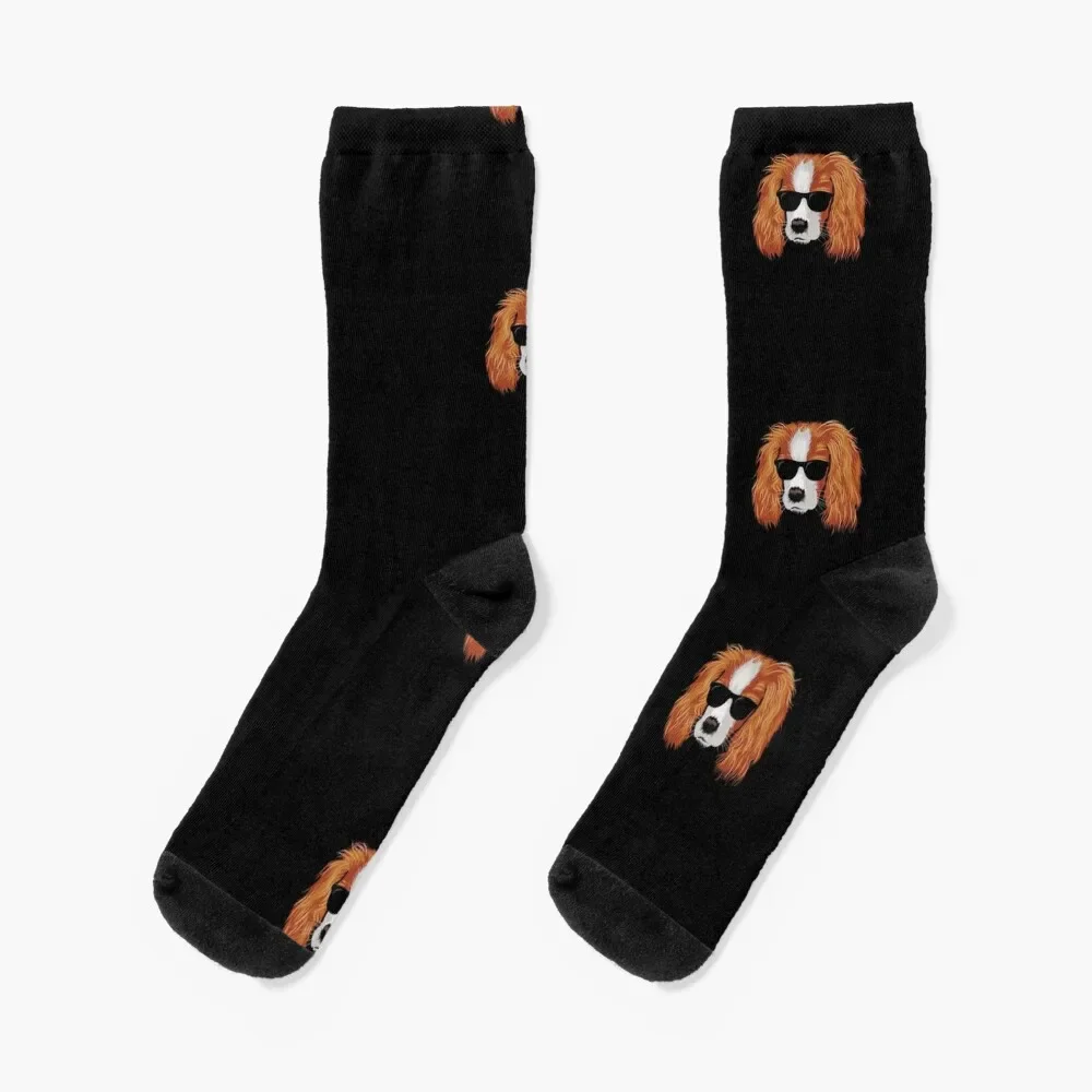 

A Cavalier King Charles Spaniel dog wearing sunglasses Socks christmas stocking moving stockings Male Socks Women's