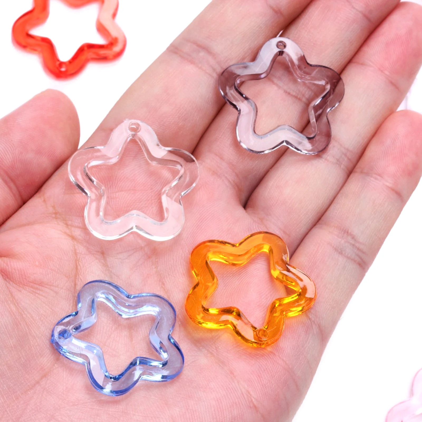 10Pcs/lot 30mm Acrylic Transparent/Solid Cartoon Star Pendant Beads DIY Earrings Necklace Chain Jewelry  Handmade Material