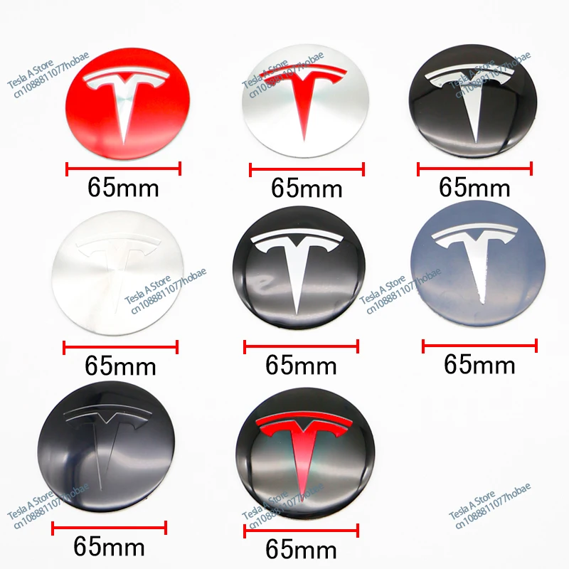 4 PCS 65mm Car Glossy Wheel Sticker Center Wheel Sticker Car Logo Badge Decal for Tesla Model 3 Ys X RoadsterP75D P85D P90D