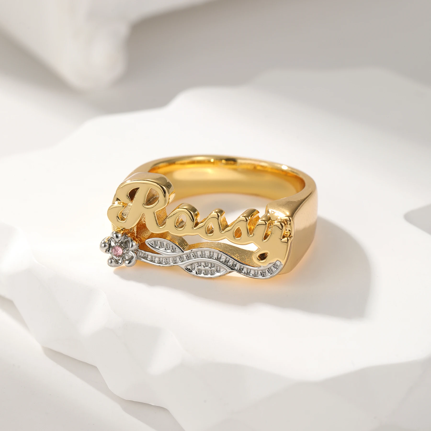 Custom 3D Double Color Name Ring With Birthstone Handcrafted Rings Design Personalized Diamond Cut Letter Finger Ring For Men