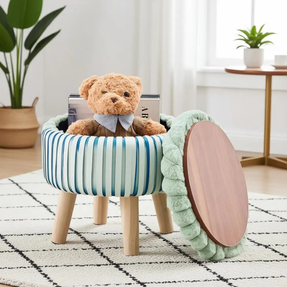 

Мягкий пуф с отсеком для хранения, обитый тканью табурет, компактный стул для туалетного столика, приставной столик с деревянным подносом, круглый зеленый мини-столик для кофе