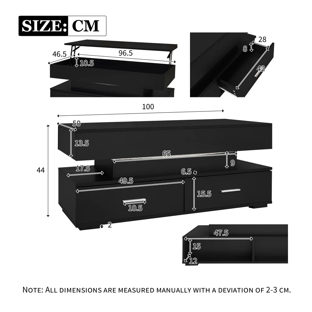 أسطوانة هيدروليكية هيهنفيرستيل بارير، مع مصابيح LED-Beleuchtung، Bluetooth-APP-Steuerung، 2 Schubladed und offenem Stauraum،