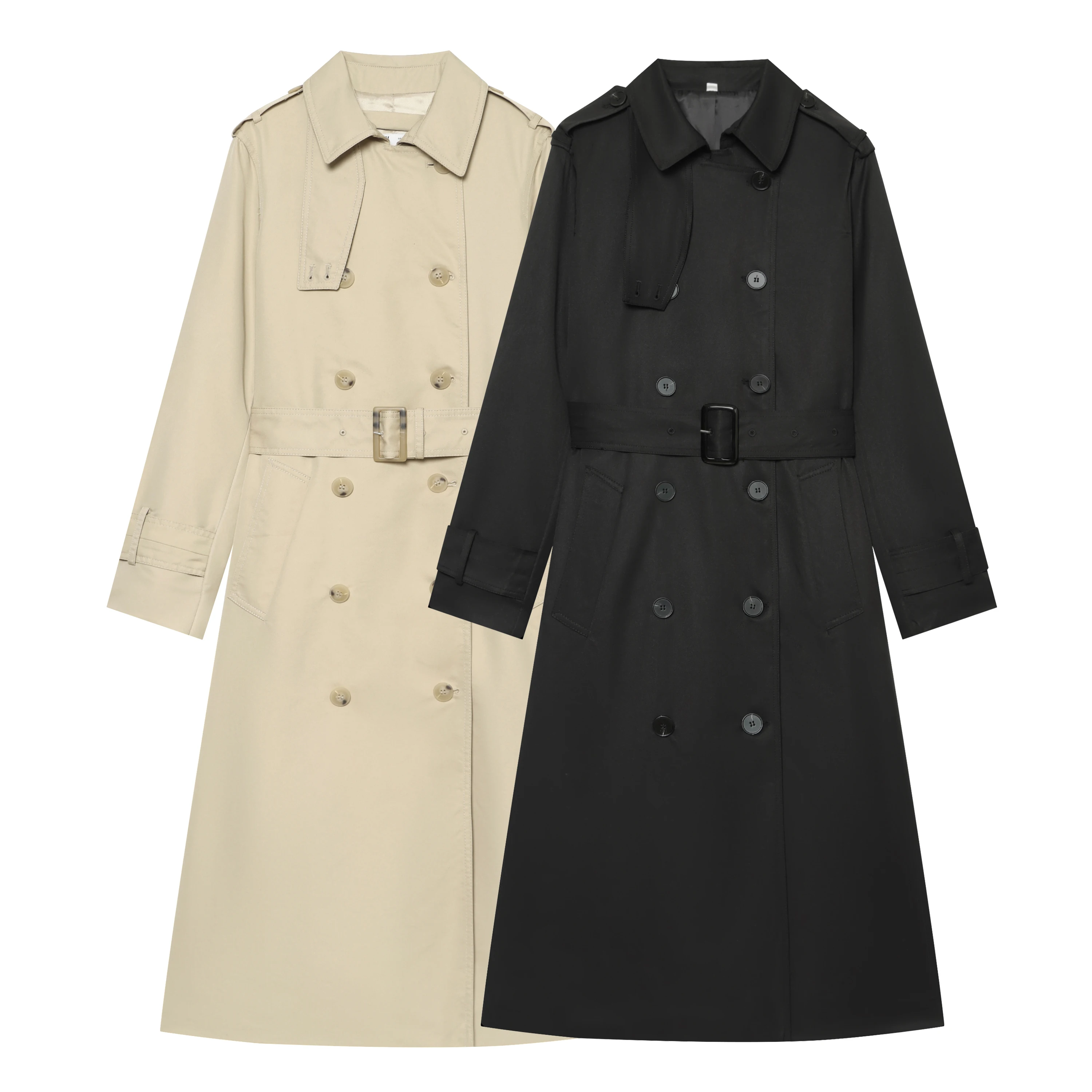DUOPERI Women Long British Style Trench Coat Lapel Long Sleeve Female Chic Lady Casual Coat