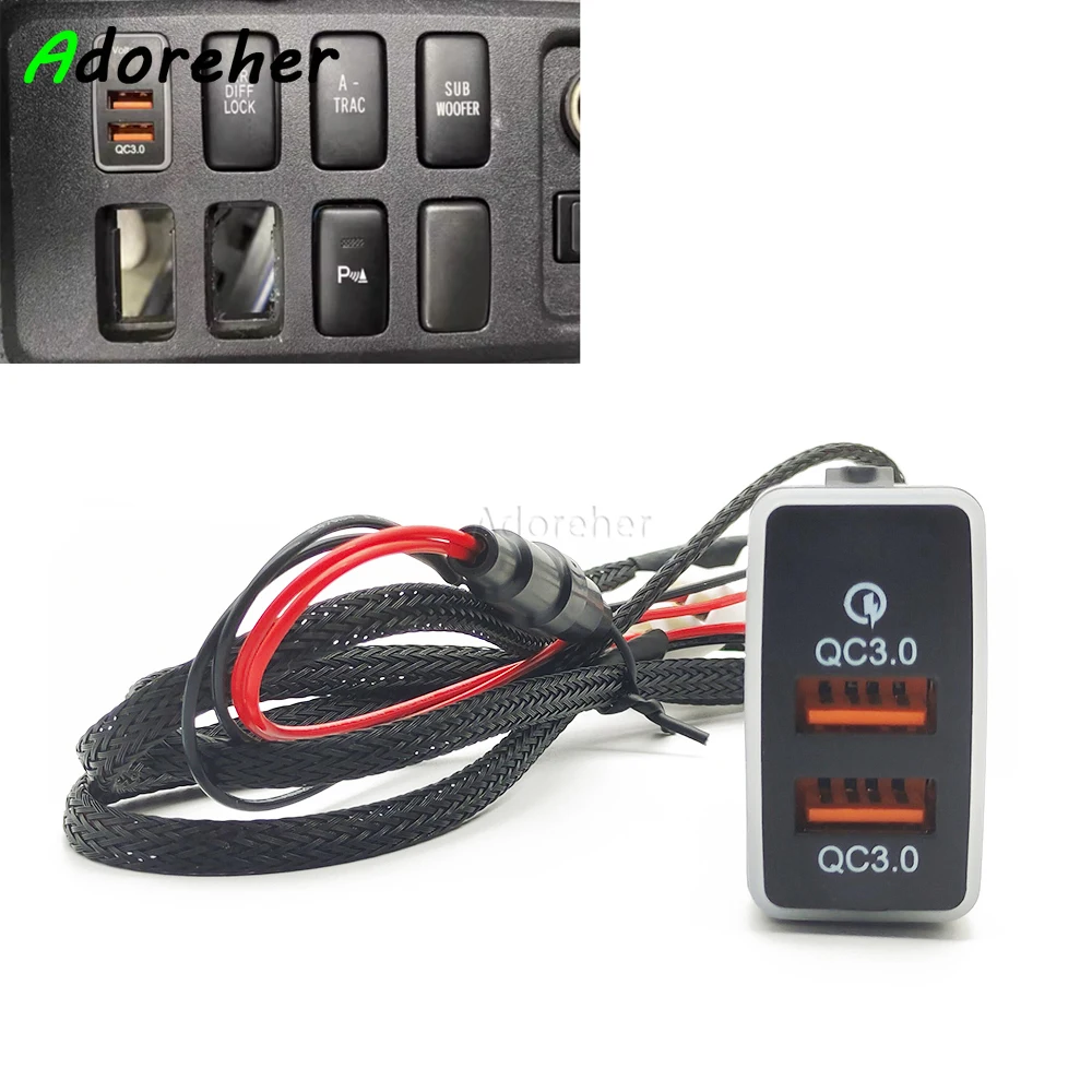 

12V/24V Car Quick Charger Dual USB QC3.0 Ports Socket Phone charger Adapter for Toyota FJ CRUISER PRADO 120 Accessories