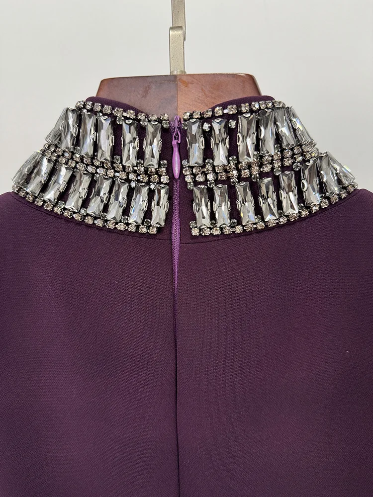 High street mais recente moda 2025 designer festa feminina manga curta gola alta luxuoso diamantes frisado longo maxi vestido