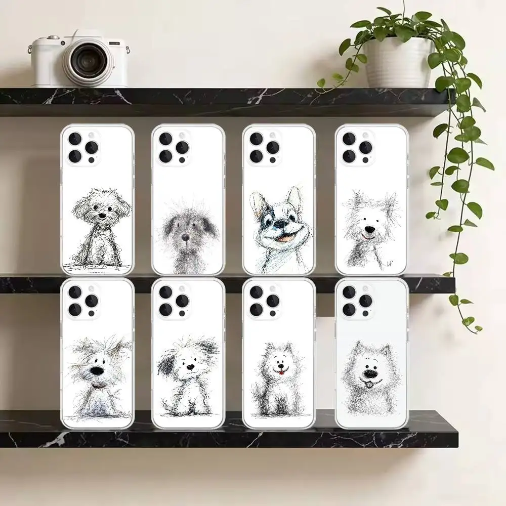

Scribble Puppy Sketch Phone Case For iPhone 17 Air 11 12 13 14 15 16 Pro Max Plus XS X XR Silicone Soft Cover