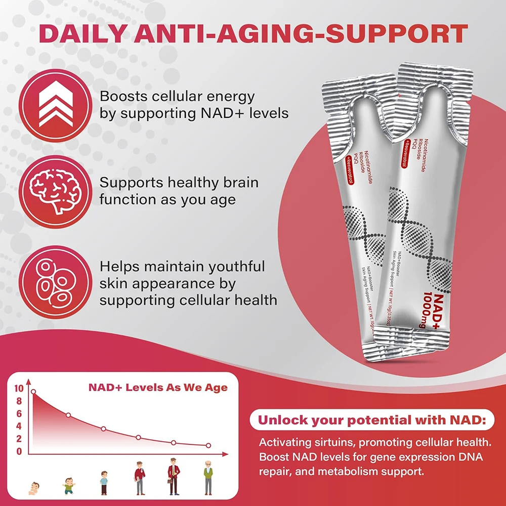 Extra Strength NAD+ Booster Liquid Packets Drink Mix with Nicotinamide Riboside, PQQ for Pre-Work, Energy and Focus Boosting