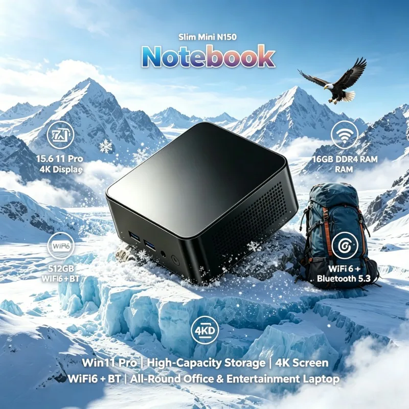 

Slim Mini N150 Notebook Win11 Pro High Capacity Storage 4K Screen WiFi6 BT Home Leisure Office Laptop