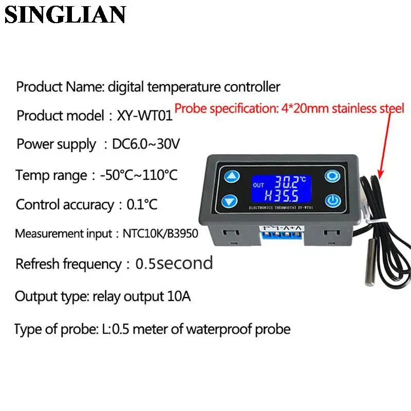 XY-WT01 Digital Temperature Controller High Precision Digital Display Temperature Controller Module Refrigeration And Heating