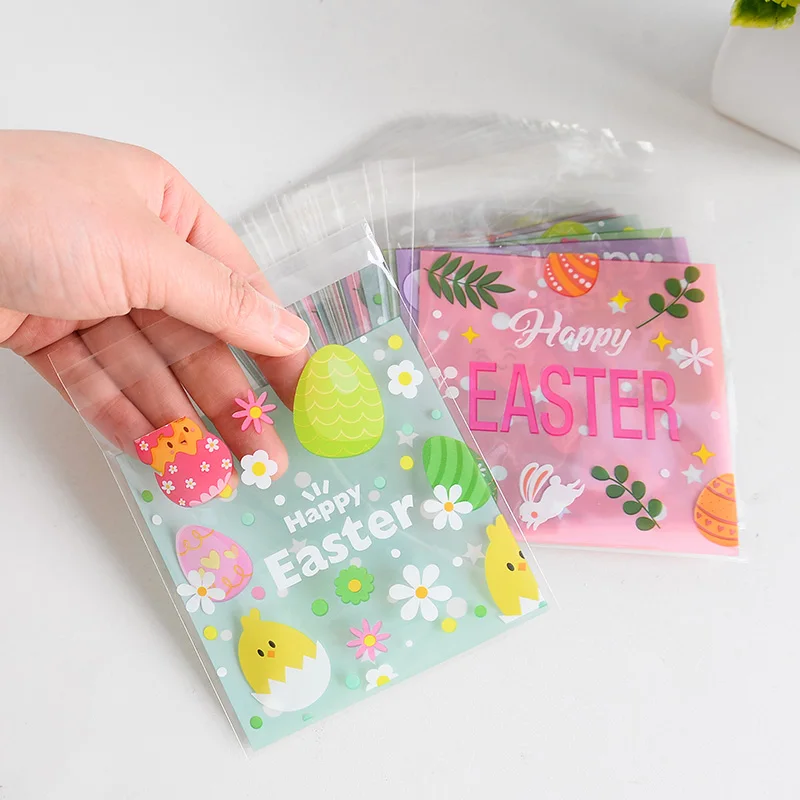 100Pcs Easter Candy Cookie Bag Cute Bunny Eggs Gift Snack Packaging Bags 2025 Happy Easter Party Decoration Supplies Kids Favors