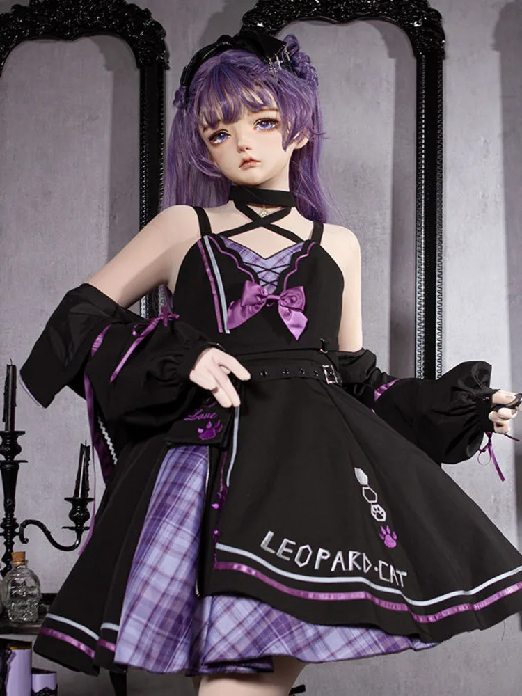 Fs JSK Top Dress Lolita Night Purple Cat Purple Black Tie Bow Cool Personality Y2K Millennium Full Set