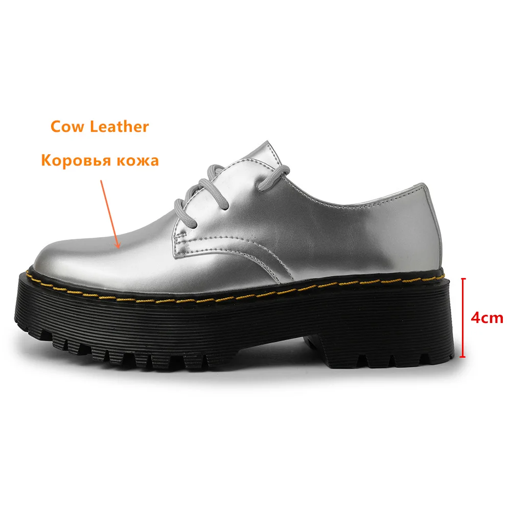 MILI-MIYA Classic Lace-Up Non-Slip Thick Sole Heightening Women Cow Leather Pumps Round Toe Solid Color Casual Street Shoes