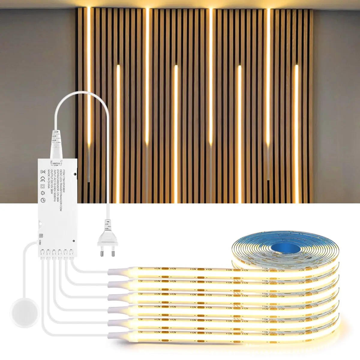 Dimmable Penetrable Wood Touch Sensor Switch COB LED Strip Light 12V Tape DIY Bookcase Wardrobe Shoe Kitchen Cabinet Shelf Lamp