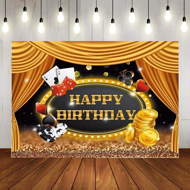 Casino Red Black Cards Interior Happy Birthday Party Photography Backdrop Stars Lights Background Customized Photo Banner Decor