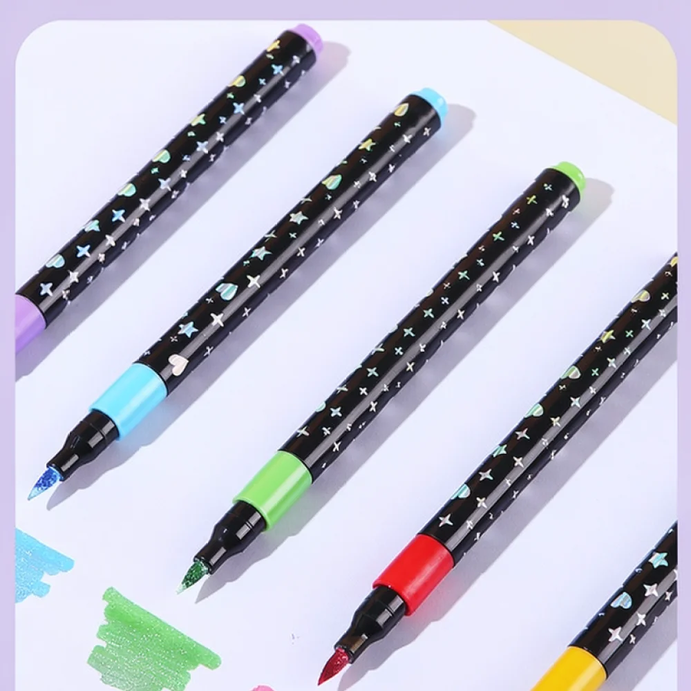 Drawing Glitter Markers Soft Tip Metallic Acrylic Pens Shimmering Fine Liner For Artists Students Journal Notebooks