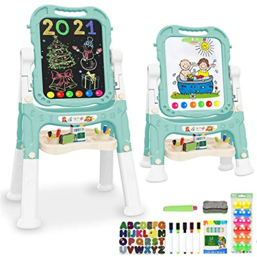 

Rotatable Double Sided Easel for Adjustable Standing Art Easel with Painting Accessories for Toddlers Boys and Girls Green
